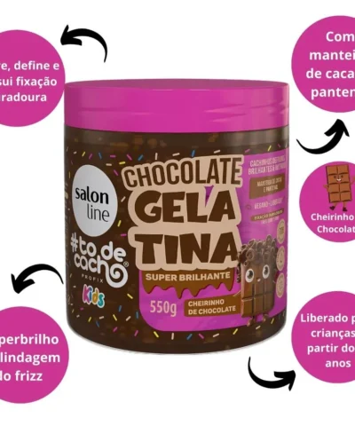 Gelatina Salon Line 0550g To De Cacho Kids Chocolate Super Brilhante